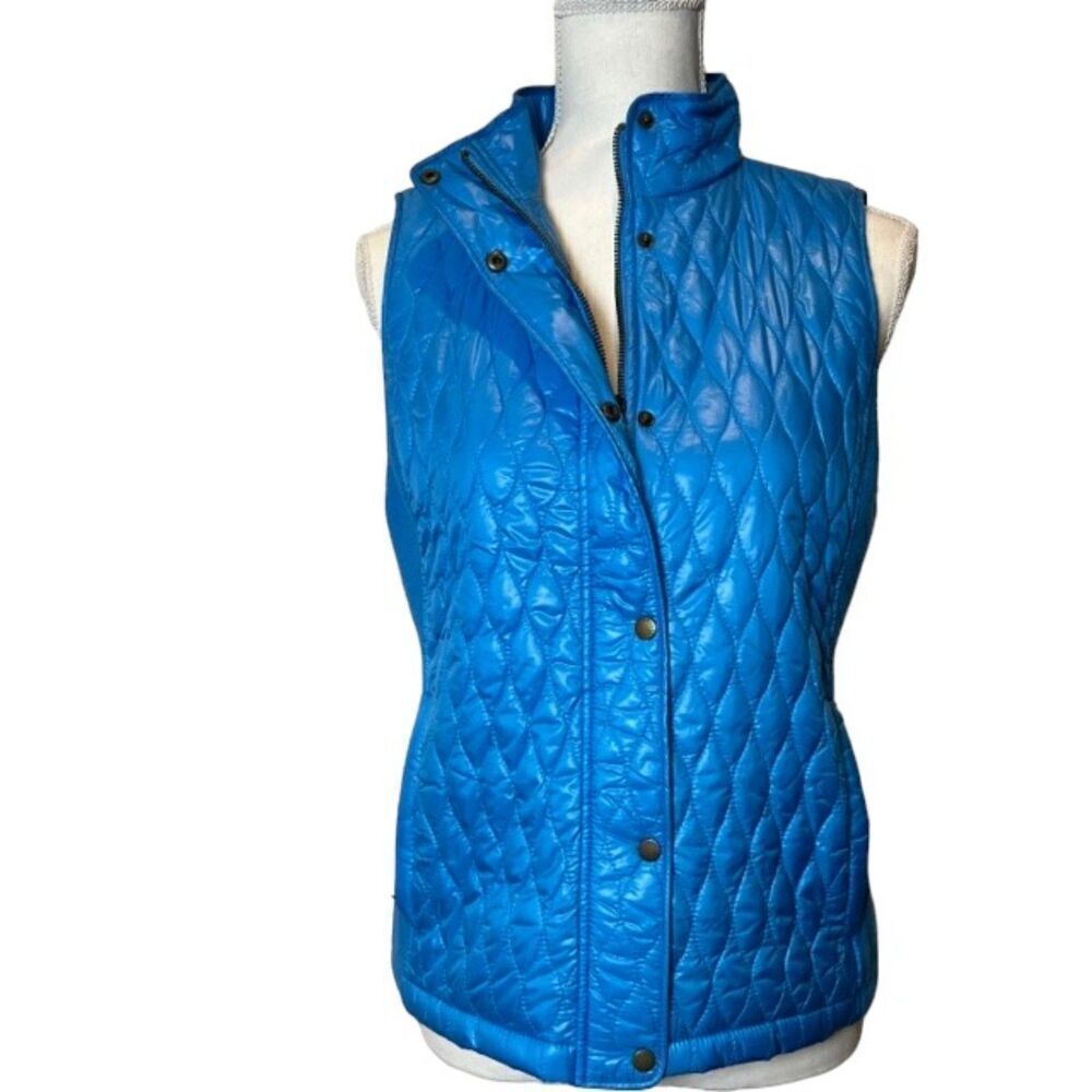 Talbots Diamond Quilted Vest‎ with Stretch Side Panel Bright Blue Size Small